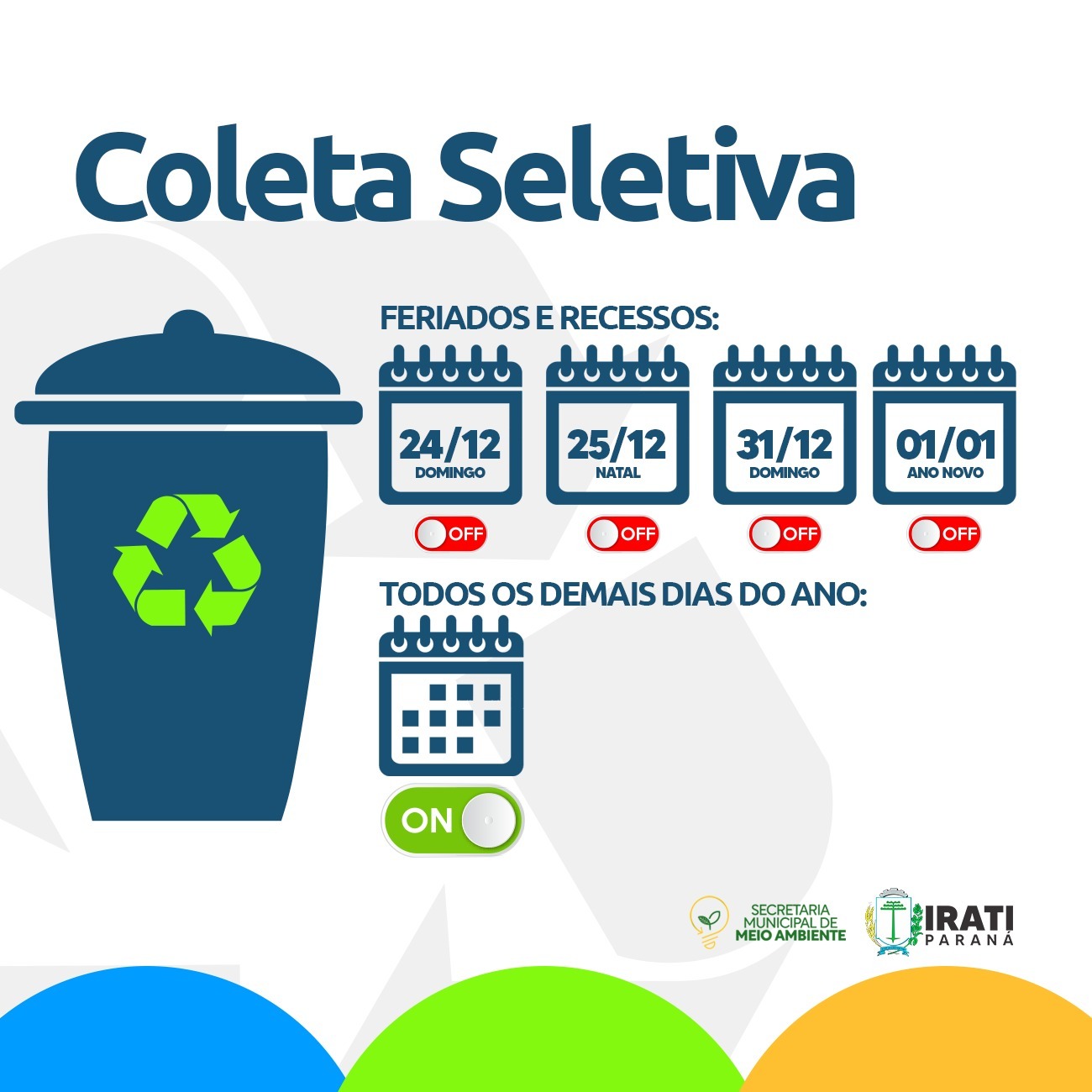 Secretaria de Meio Ambiente informa sobre a coleta seletiva durante feriados de Natal e Ano Novo